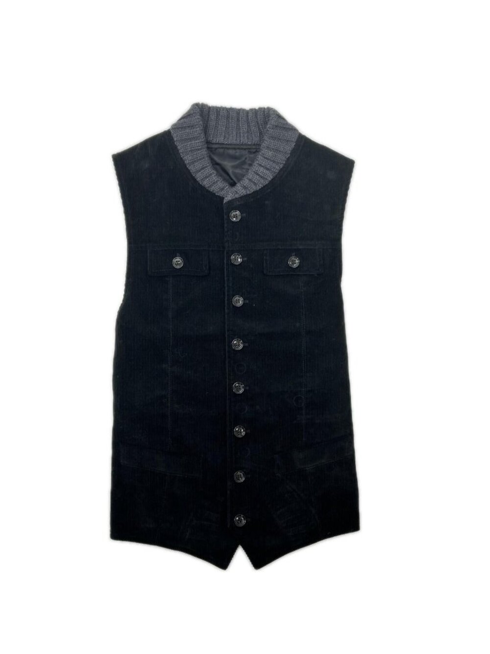 Dolce & Gabbana Black Gray Corduroy Knit Contrast Vest 48